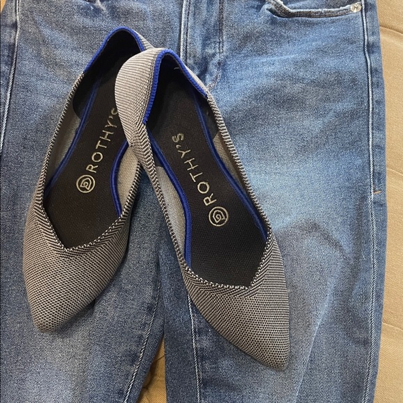 Rothy's Other - Rothy's Gray Pointed Knit Flats with Blue Accent